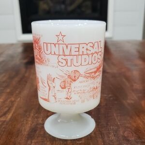 Universal Studios Milk Glass White and Red Souvenir Glass 1978